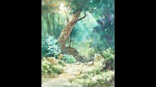 Without Sketch Landscape Watercolor - Forest (wet-in-wet, Arches rough) NAMIL ART #shorts