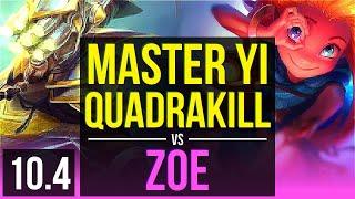 MASTER YI vs ZOE (MID) | Quadrakill, 2 Triple Kills, 900+ games, KDA 15/2/8 | Korea Diamond | v10.4