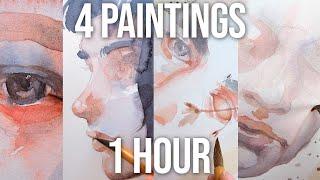 Painting 4 paintings in 1 hour! Real Time - Paint with me!