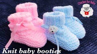 Easy knit baby booties, socks - How to knit for beginners 0-3 M boy or girl Crochet for Baby 203