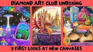 Diamond Art Club unboxing - 3 First Looks!! Catfishing, Relaxing Royal Dragon, and The Crystal Realm