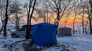  ДВОЕ СУТОК в -15 на ЛЬДУ на ПЕЧЕНЕГАХ / День рождения / Рыбалка / Кемпинг / 1 часть 