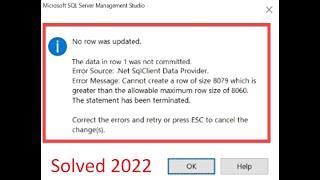 No row was updated. the data in row 1 was not commited. error source .net SQL Client data provider..