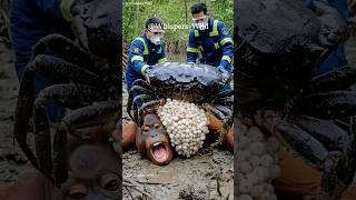 Orangutan Struggles with Giant Crab on Back Until Rescuers Arrive #animalrescue #wildlife
