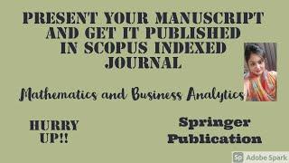 Attend this conference and get your manuscript published in SCOPUS #springer