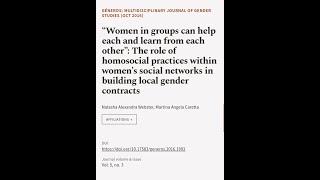 Women in groups can help each and learn from each other: The role of homosocial pract... | RTCL.TV
