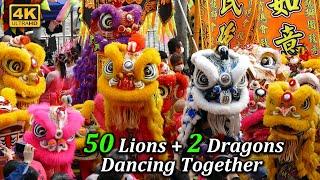 2023 New Year's Day Lions Dance & Dragons Dance, Hong Kong. Chinese Traditional Cultural Performance