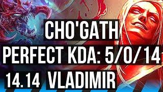 CHO'GATH vs VLADIMIR (MID) | 5/0/14, 800+ games, 4k comeback | EUW Diamond | 14.14