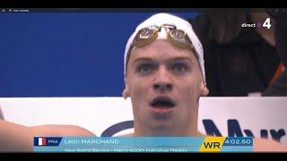 Léon Marchand, Ch. du Monde 2023 - Finale du 400 4N : RECORD DU MONDE !!! (4'2.50)