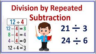 division by repeated subtraction / maths  3 rd std / division by using repeated subtraction