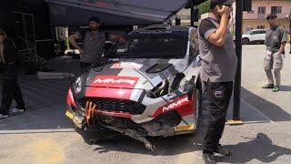 Daniel Alonso/Alejandro López | Ford Fiesta Rally2 at Service Park after SS-Lousada Crash on jump...