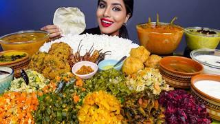 ASMR Eating South Indian Thali Sadhya,Sambar,Kheer,Papad,Rice,Veg Stir Fry ASMR Eating Food Video