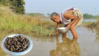 90 year old poor window Grandma cooking GUGULI CURRY with Gourd recipe & eating with rice|rural life