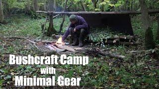 Bushcraft Camp with Minimal Kit. Swiss Army knife. Poncho Shelter.  Raised Bed.  Mors Kochanski.