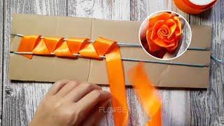 Amazing ribbon flower trick / easy rose making  with Cardboard /ribbon flower crafts ideas