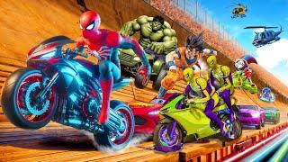 GTA V SPIDER-MAN 2 ‍ , HULK, GOKU, YELLOW, POMNI Join in Epic New Stunt Racing