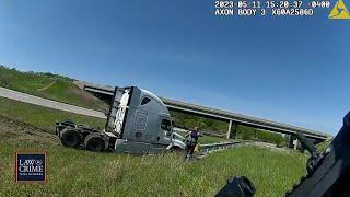 Reckless High-Speed Chase Ends When Semi-Truck Driver Slams into Cop Car, Crashes into Ditch