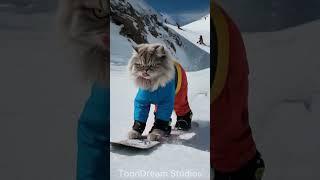 Epic Snowboarder Cat!  Watch This Persian Cat Shred the Slopes!  #youtubeshorts