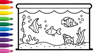 Fish tank aquarium drawing and coloring for kids and toddlers #203