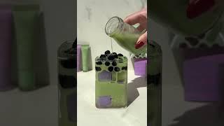 Satsifying ASMR Matcha & Taro Ice Cubes Turned In To Bubble Tea 🪻 #drink