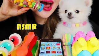 ASMR *RAINBOW DESSERT* 아이폰 초콜릿, 먹는 숟가락, 눈알 젤리, 오리 마시멜로우, 무지개 젤리, 무지개 카라멜, 핑크 소다 밀키스 먹방 EATINGSOUNDS
