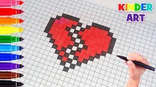 Рисунки по клеточкам - Разбитое сердце | How to draw a broken heart Pixel art