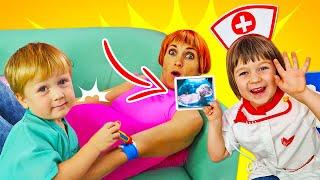 Kids pretend to play toys at the hospital & funny stories for kids. Baby dolls & Family fun for kids