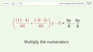 Linear equation with one unknown: Solve 11y/10-2=9y/8 step-by-step solution