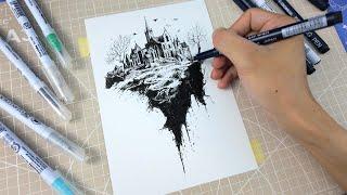 Pen Sketching Tutorial | The Cursed Village | Draw With Me