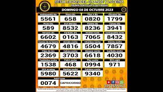 Resultados del Chance del DOMINGO 08 de octubre de 2023 Loterias  #chance #loteria #resultados