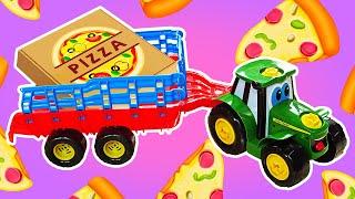 Le tracteur Johnny livre une pizza!  Jeux avec voitures pour enfants.