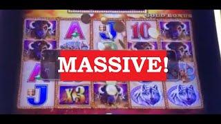 MASSIVE WIN!! 4 COINS BONUS!! RARE WINS MORE FREE SPINS: Buffalo Gold Slot Machine