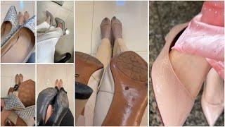 High heel shoes with pantyhose stocking | Nylon socks collection | socks collection with heels #feet