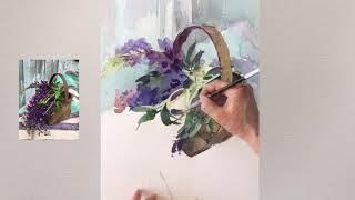 Люпины в корзине/watercolors flowers in process