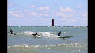 Surfing on Lake Michigan in Sheboygan