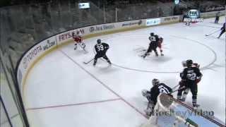 Pavel Datsyuk dekes Couture on his ass . Mar 28, 2013