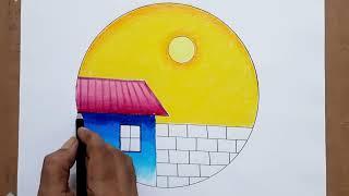 Easy Sunset Scenery Drawing with Oil Pastel || step by step - Jamil art