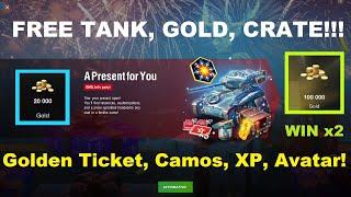 World of Tanks Blitz Presents - Free Tank, Golden Ticket (chance for 200K+ Gold), Crate with Gold!!!