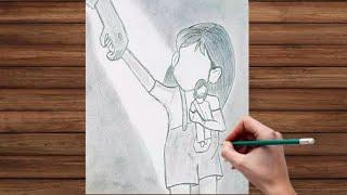 Father & Daughter️ heart touching drawing || How to draw father and daughter-Pencil Sketch drawing