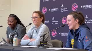 Stephanie White, Caitlin Clark, Natasha Howard on Fever win, officiating, advancing to Cup final