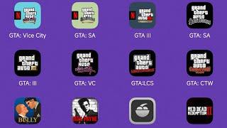 GTA Vice City (Definitive Edition),GTA San Andreas,GTA III,Max Payne,GTA Liberty City Stories,GTA V