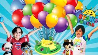 Can BALLOONS Lift RYANS Toys Review UFO? We find Eggstravaganza Build A Ryan EGGS!