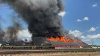 Smoke seen for miles after fire at factory in Madison, Illinois