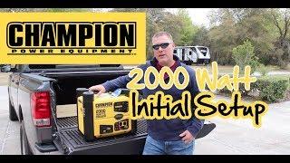 Champion 2,000 Watt Portable Inverter Generator Setup & First Run, Adding Oil & Gas, Recoil Start