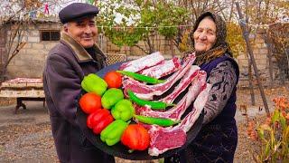 Azerbaijan Village Style: Easy & Delicious Beef Ribs and Vegetables Recipe, Village Cooking