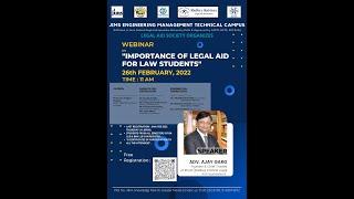 Webinar on "Importance of Legal Aid for Law Students" by SC Adv. Ajay Garg