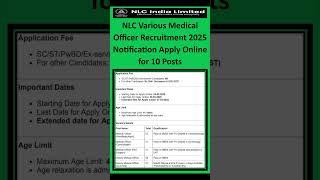 NLC Various Medical Officer Recruitment 2025Notification Apply Online for 10 Posts