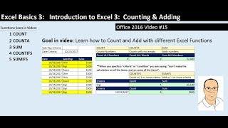 Excel Basics 3: Count & Add with COUNT, COUNTA, SUM, COUNTIFS, SUMIFS Functions (Intro Excel #3)