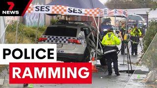 Victoria Police officers fired shots while their car was rammed in a suburban laneway | 7NEWS