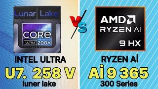 intel ultra 7 258v VS Intel ULTRA 7 155H vs RYZEN AI 9 365 VS  vs Apple M3 8c Intel luner lake Test